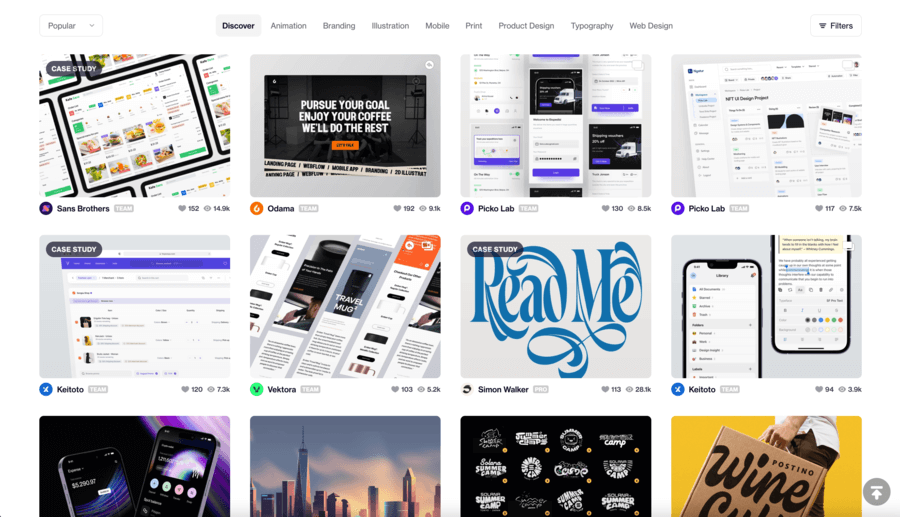 dribbble web app projects